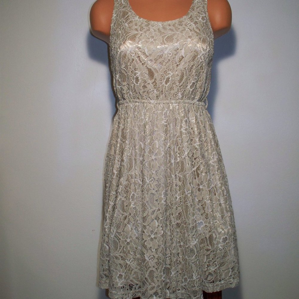 Anthropologie Lulumari Gold Lace Dress S  R7